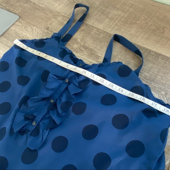 Old Navy Blue & Black Polka Dot ruffle tank size XL - Picture 9 of 10